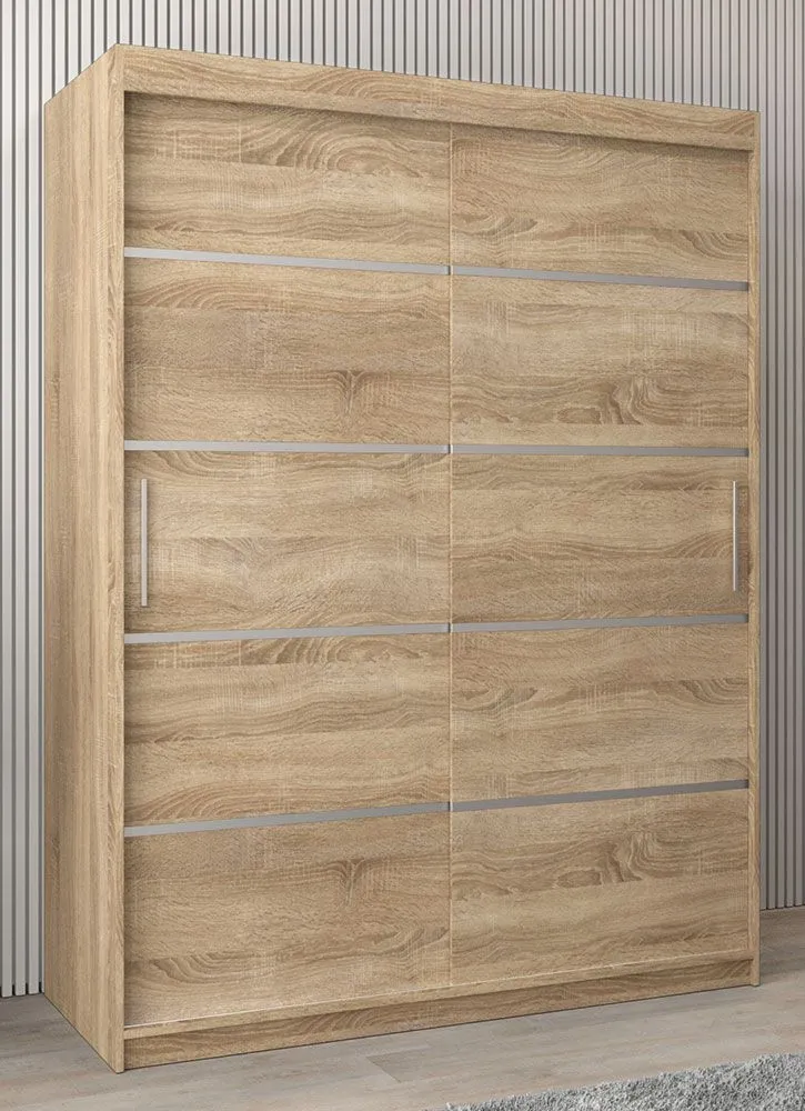 Schiebetürenschrank / Kleiderschrank Jan 03A, Farbe: Eiche Sonoma - Abmessungen: 200 x 150 x 62 cm ( H x B x T)