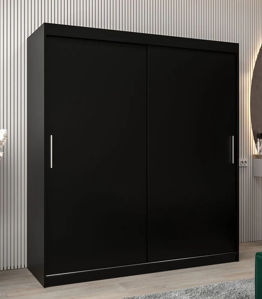 Schiebetürenschrank / Kleiderschrank Bisaurin 4A, Farbe: Schwarz - Abmessungen: 200 x 180 x 62 cm ( H x B x T)
