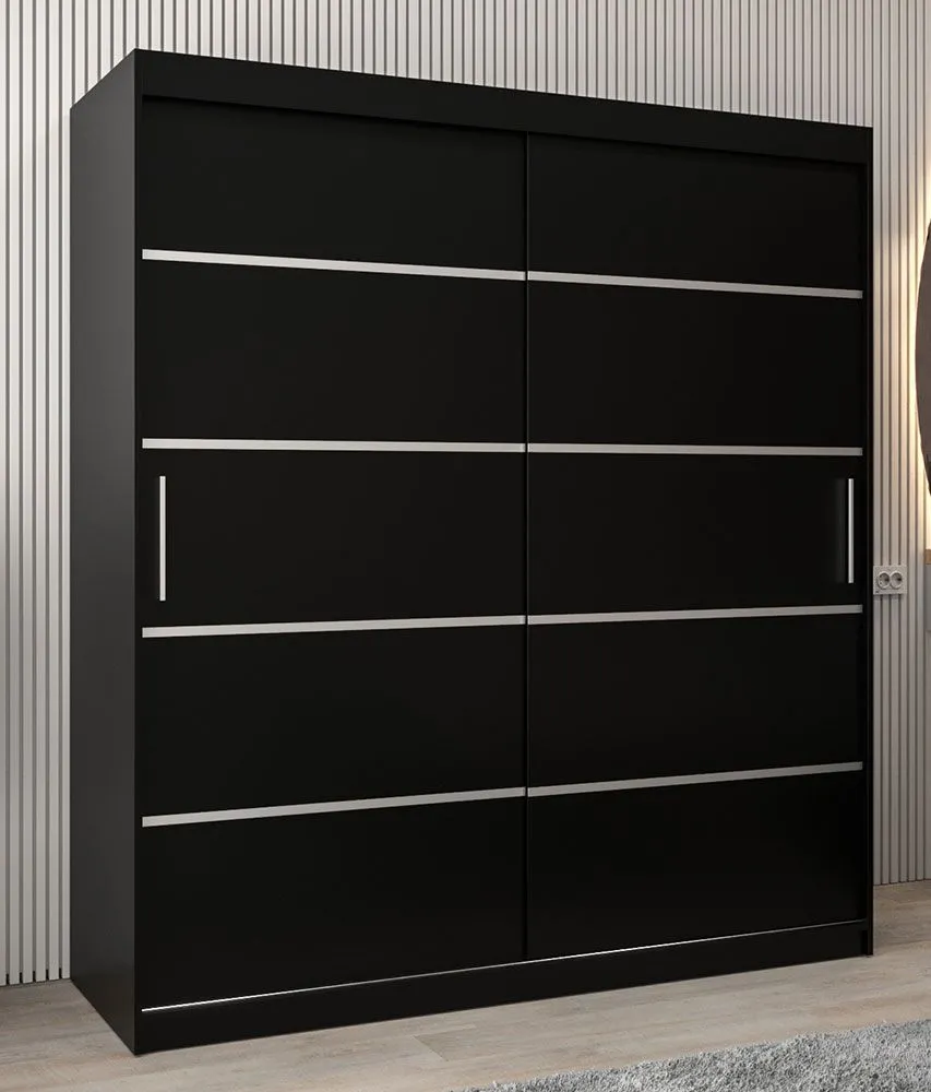 Schiebetürenschrank / Kleiderschrank Jan 04A, Farbe: Schwarz - Abmessungen: 200 x 180 x 62 cm ( H x B x T)