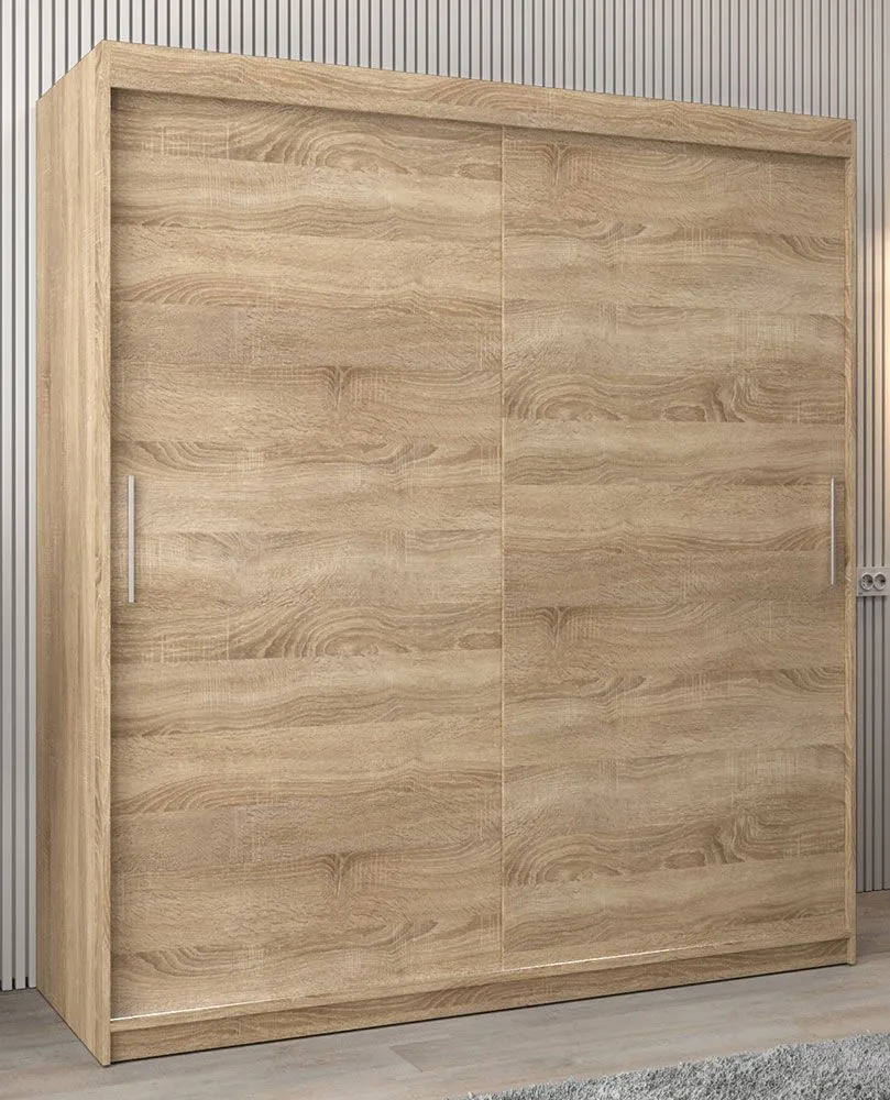 Schiebetürenschrank / Kleiderschrank Bisaurin 4A, Farbe: Eiche Sonoma - Abmessungen: 200 x 180 x 62 cm ( H x B x T)