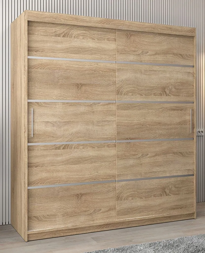 Schiebetürenschrank / Kleiderschrank Jan 04A, Farbe: Eiche Sonoma - Abmessungen: 200 x 180 x 62 cm ( H x B x T)