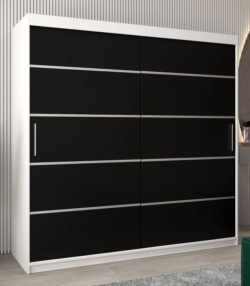 Schiebetürenschrank / Kleiderschrank Jan 05A, Farbe: Weiß matt / Schwarz - Abmessungen: 200 x 200 x 62 cm ( H x B x T)