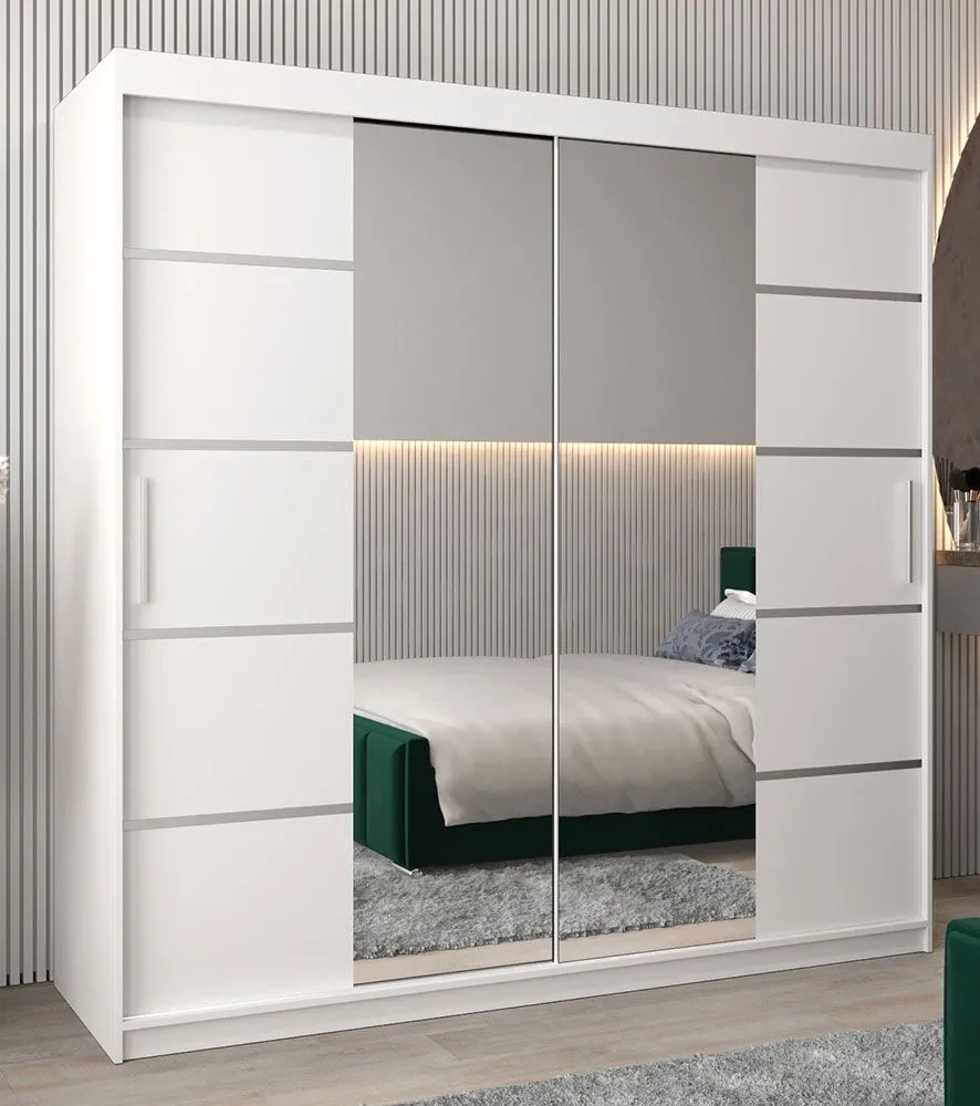 Schiebetürenschrank / Kleiderschrank Jan 05D mit Spiegel, Farbe: Weiß matt - Abmessungen: 200 x 200 x 62 cm (H x B x T)