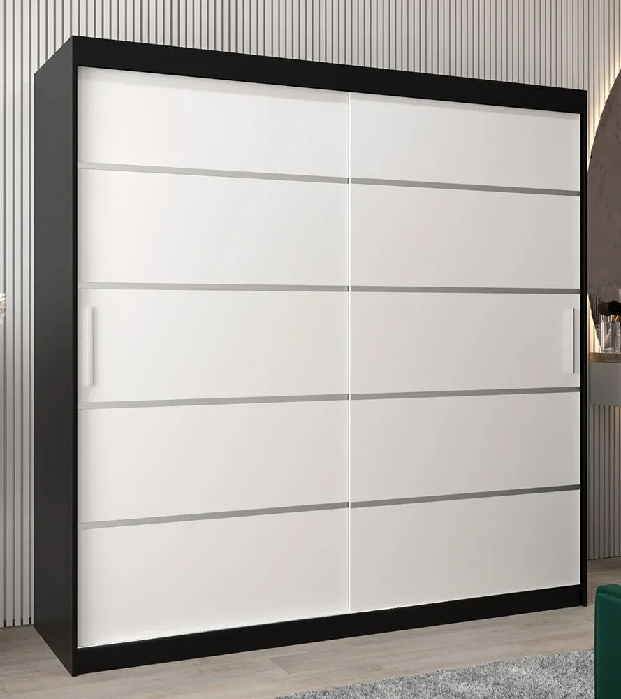 Schiebetürenschrank / Kleiderschrank Jan 05A, Farbe: Schwarz / Weiß matt - Abmessungen: 200 x 200 x 62 cm ( H x B x T)