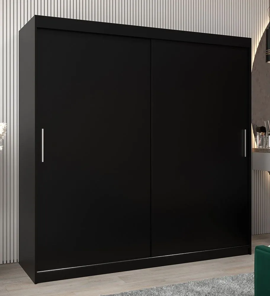Schiebetürenschrank / Kleiderschrank Bisaurin 5A, Farbe: Schwarz - Abmessungen: 200 x 200 x 62 cm ( H x B x T)