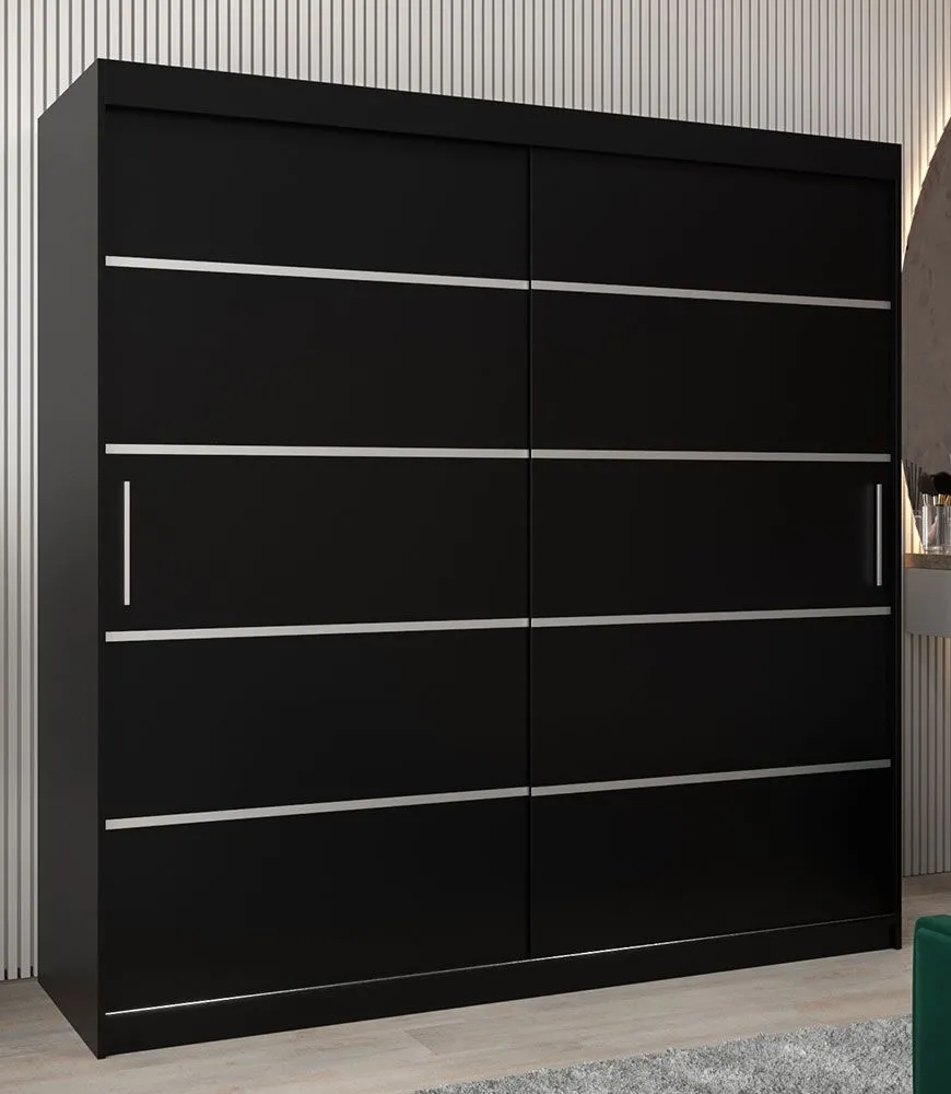 Schiebetürenschrank / Kleiderschrank Jan 05A, Farbe: Schwarz- Abmessungen: 200 x 200 x 62 cm ( H x B x T)