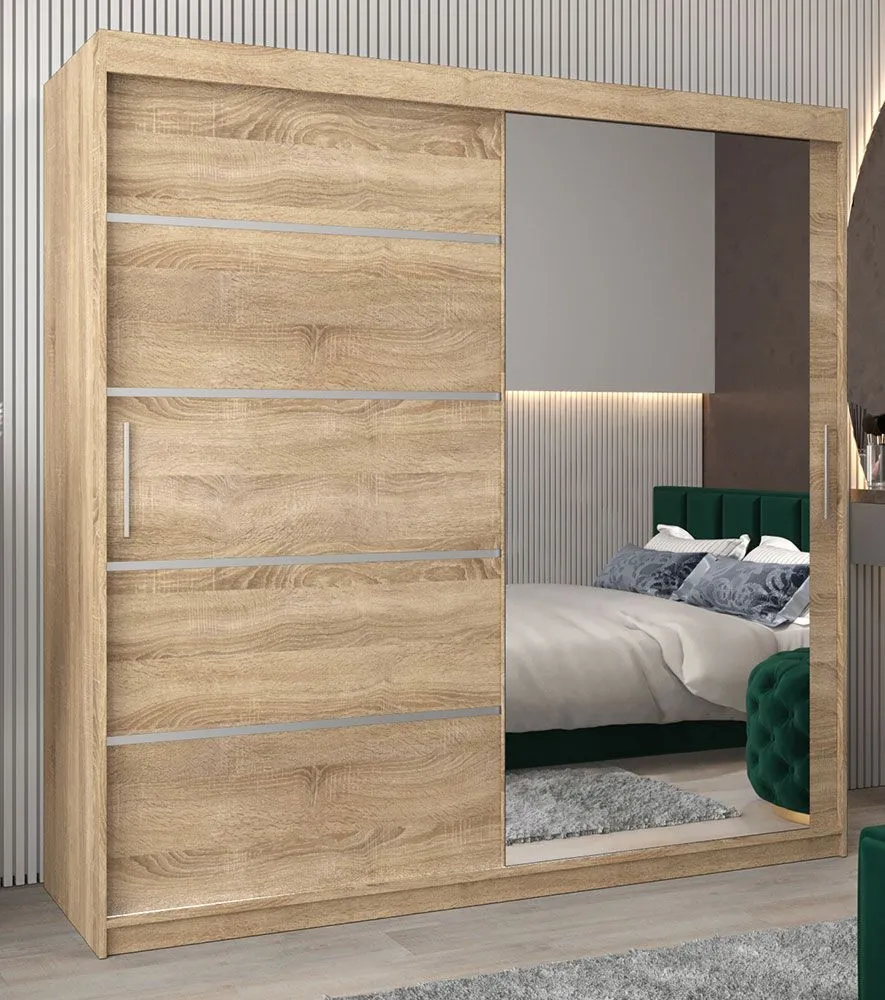Schiebetürenschrank / Kleiderschrank Jan 05B mit Spiegel, Farbe: Eiche Sonoma - Abmessungen: 200 x 200 x 62 cm ( H x B x T)