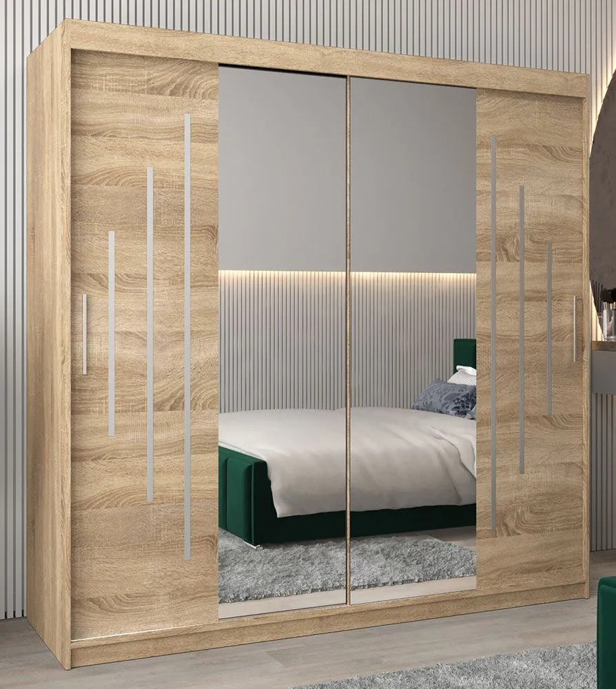 Schiebetürenschrank / Kleiderschrank mit Spiegel Tomlis 05A, Farbe: Eiche Sonoma - Abmessungen: 200 x 200 x 62 cm (H x B x T)