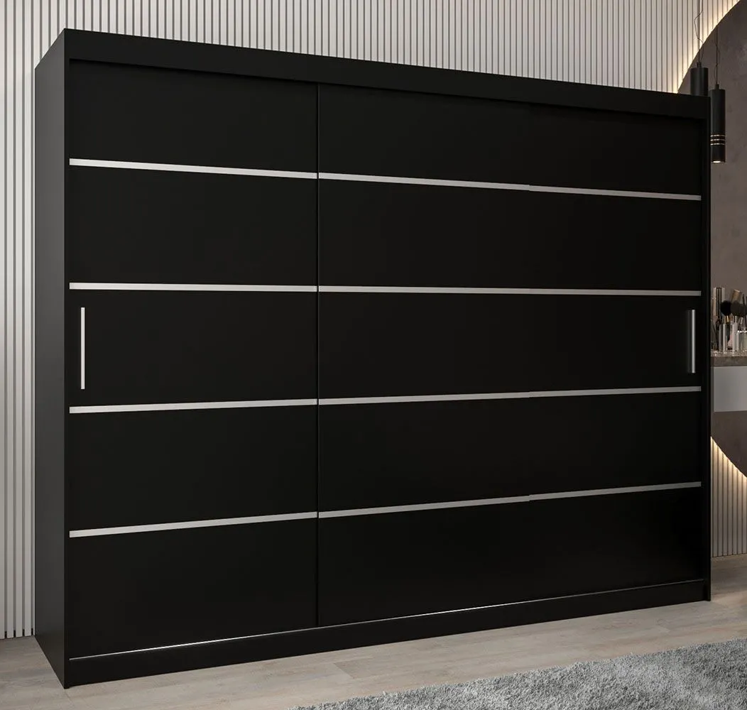 Schiebetürenschrank / Kleiderschrank Jan 06A, Farbe: Schwarz - Abmessungen: 200 x 250 x 62 cm ( H x B x T)