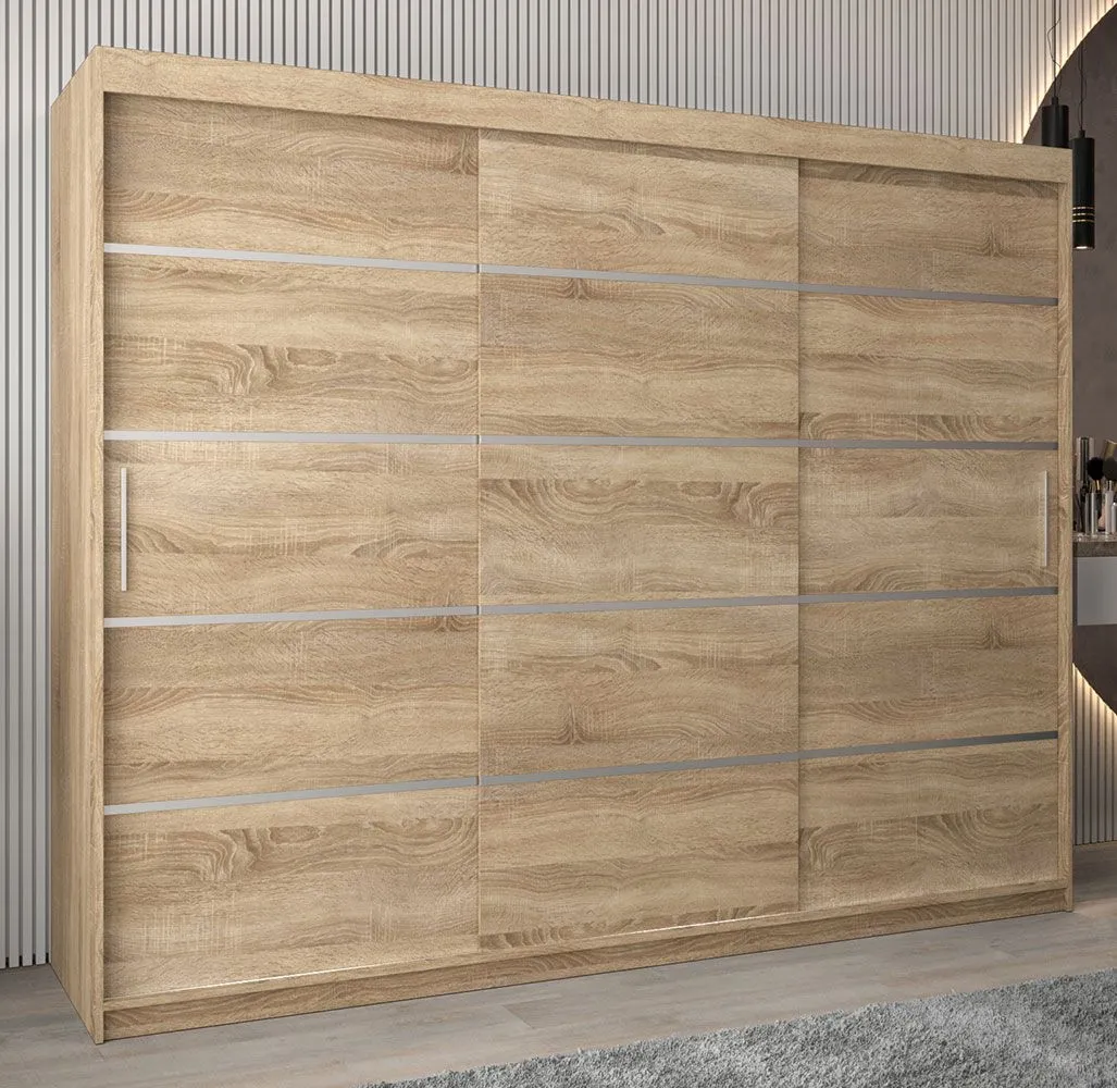 Schiebetürenschrank / Kleiderschrank Jan 06A, Farbe: Eiche Sonoma - Abmessungen: 200 x 250 x 62 cm ( H x B x T)