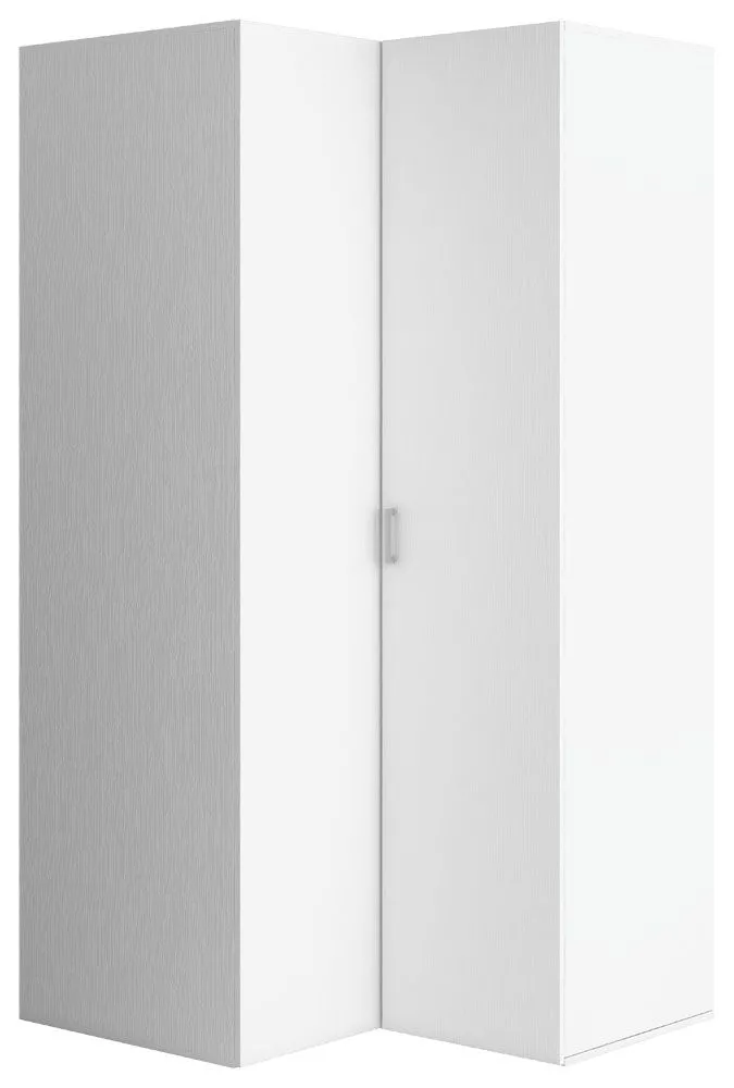 Drehtürenschrank / Eckkleiderschrank Minnea 06, Farbe: Weiß - Abmessungen: 206 x 105 x 104 cm (H x B x T)