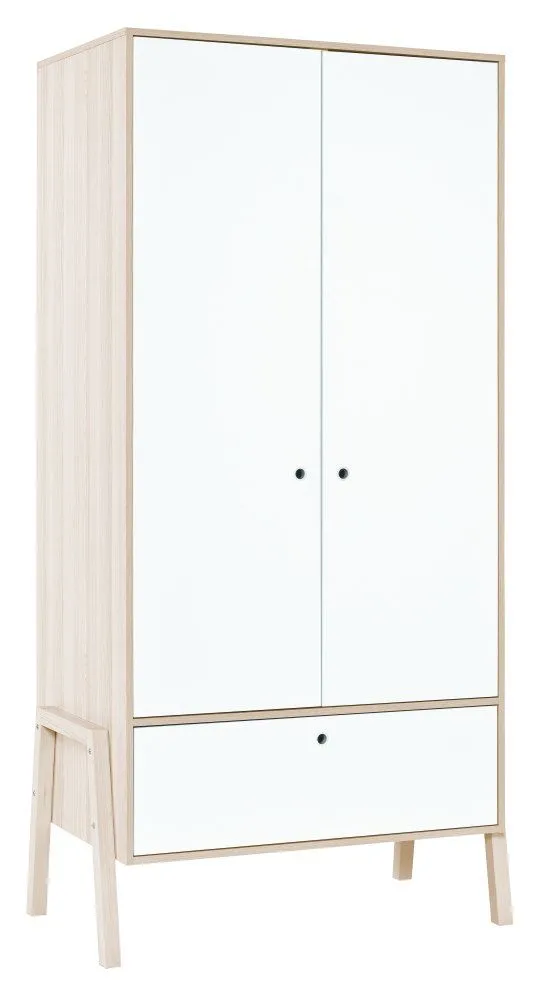 Drehtürenschrank / Kleiderschrank Hildrid 04, Farbe: Akazie / Weiß - Abmessungen: 203 x 100 x 60 cm (H x B x T)