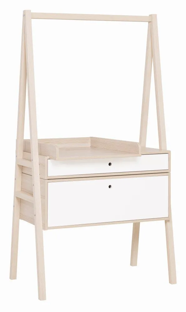 Kommode mit Wickelaufsatz Hildrid 03, Farbe: Akazie / Weiß - Abmessungen: 185 x 98 x 64 cm (H x B x T)