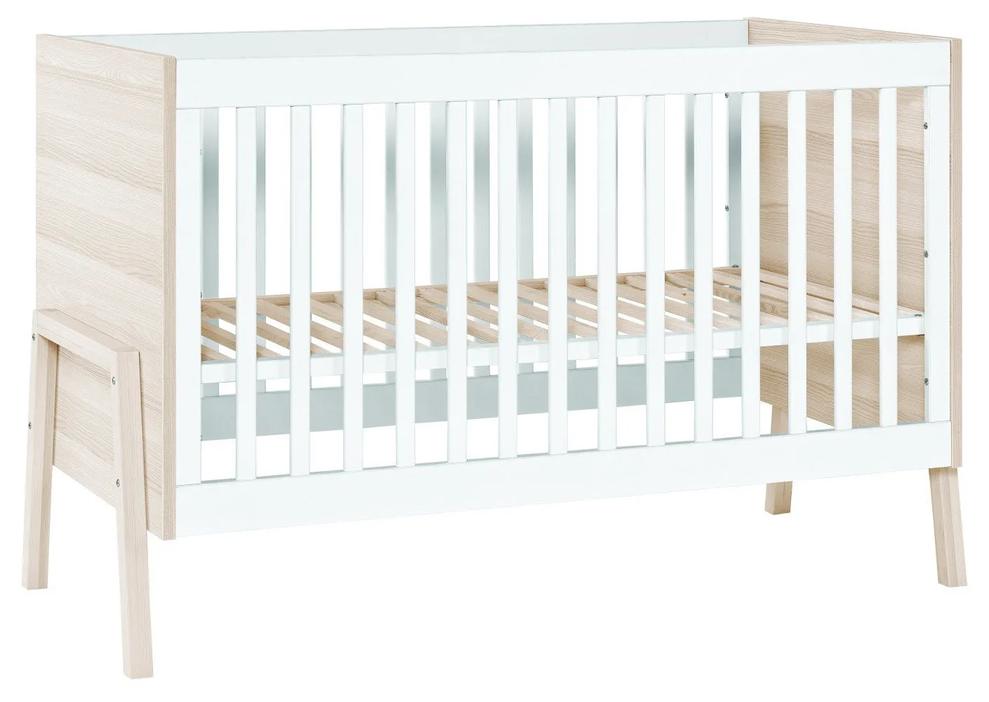 Babybett / Gitterbett Hildrid 01, Farbe: Akazie / Weiß - Liegefläche: 60 x 120 cm (B x L)