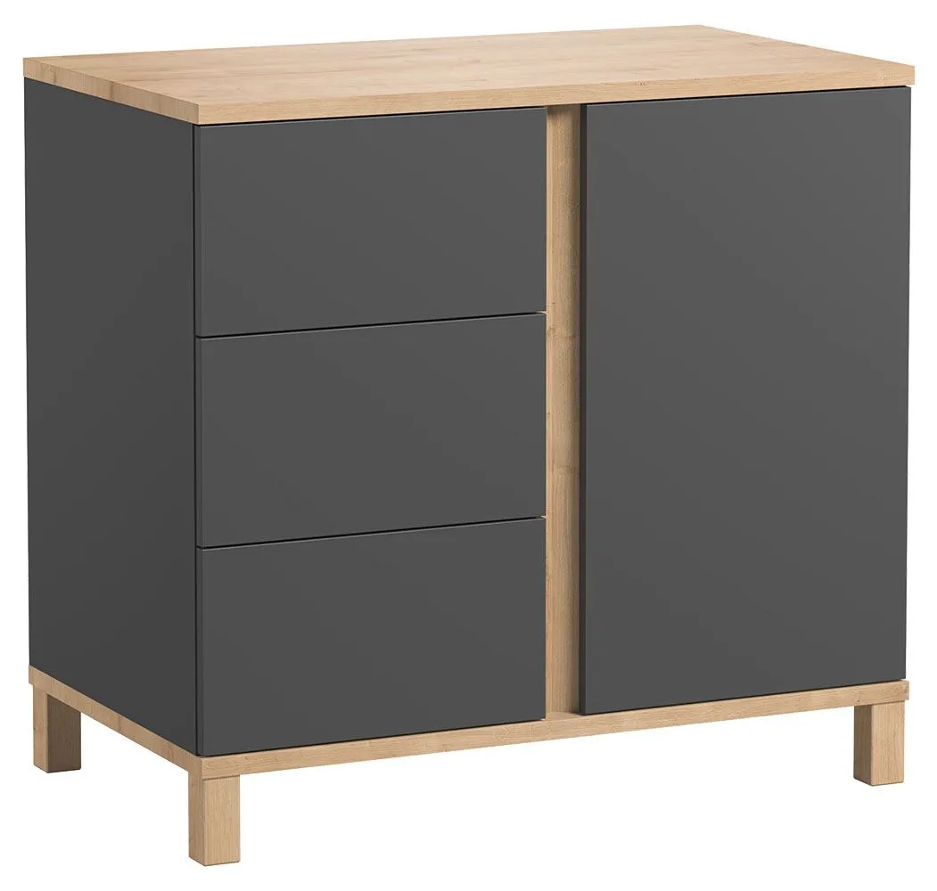 Kommode Lijan 03, Farbe: Grau / Eiche - Abmessungen: 84 x 90 x 53 cm (H x B x T)