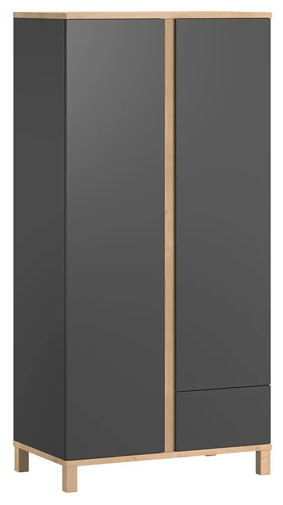 Drehtürenschrank / Kleiderschrank Lijan 04, Farbe: Grau / Eiche - Abmessungen: 184 x 90 x 53 cm (H x B x T)