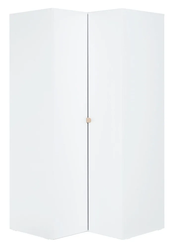 Jugendzimmer - Drehtürenschrank / Eckkleiderschrank Skalle 12, Farbe: Weiß - Abmessungen: 206 x 104 x 104 cm (H x B x T)