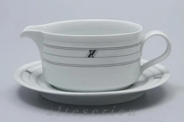 2-teilige Sauciere mit Teller - Tirschenreuth Venezia grau / goldenes Ornament