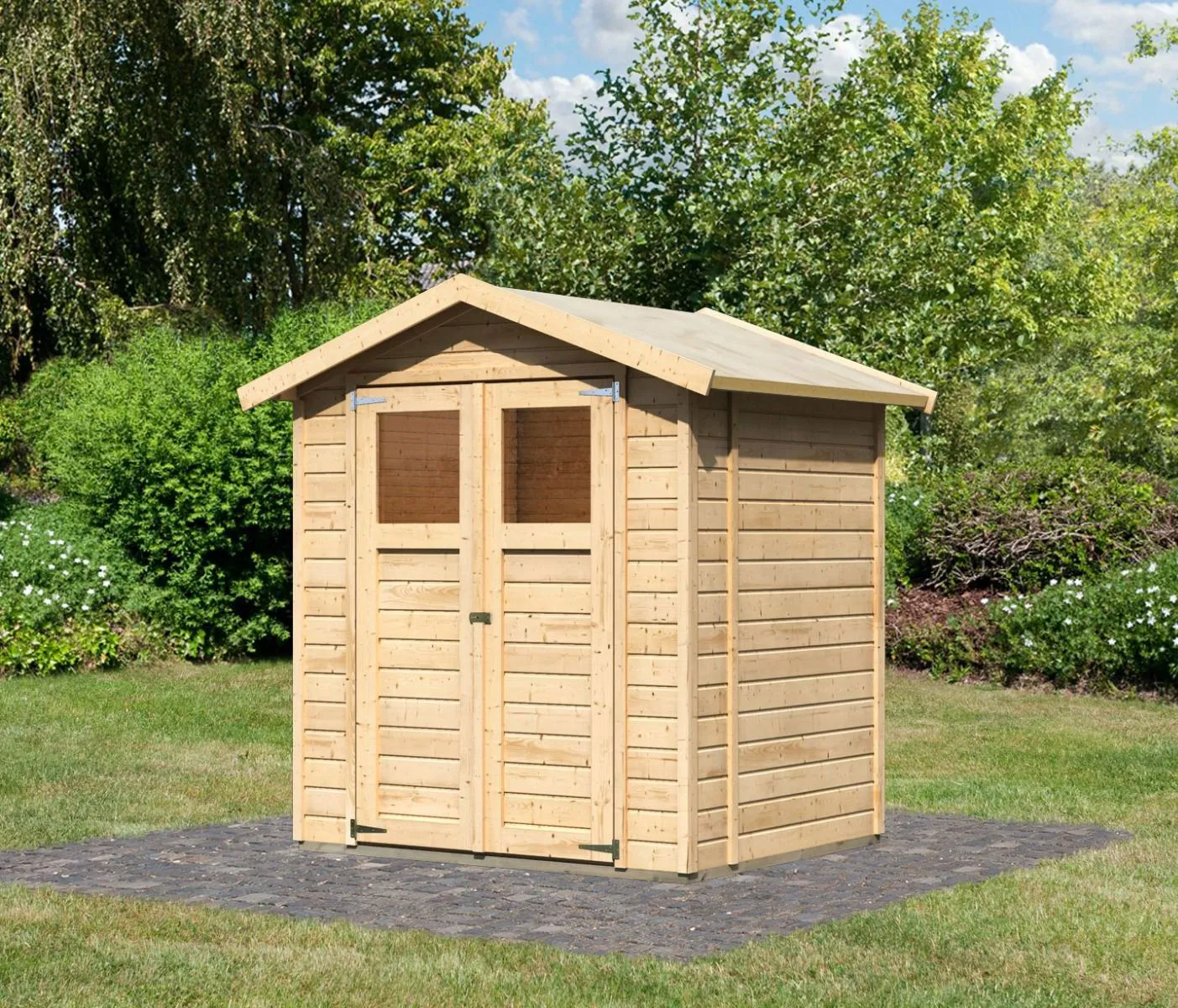 Kleines Gartenhaus / Gerätehütte ECO mit Doppelflügeltür, Farbe: Natur, Grundfläche: 2,7 m²