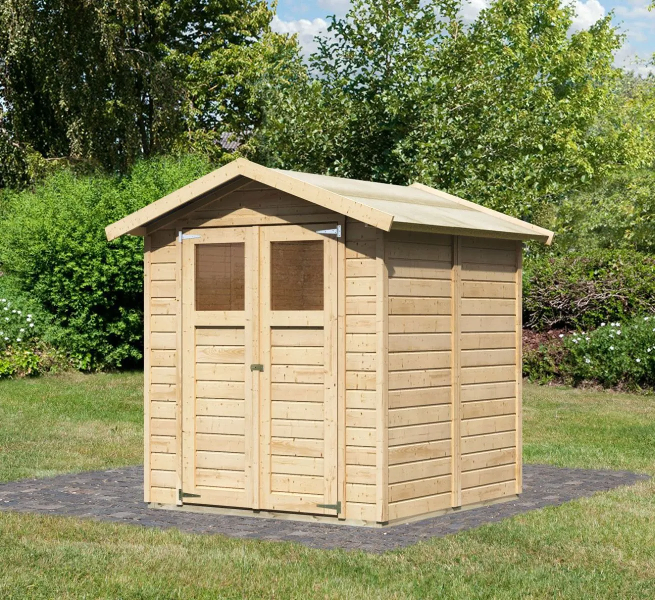 Kleines Gartenhaus ECO mit Satteldach & Doppelflügeltür, Farbe: Natur, Grundfläche: 3,3 m²