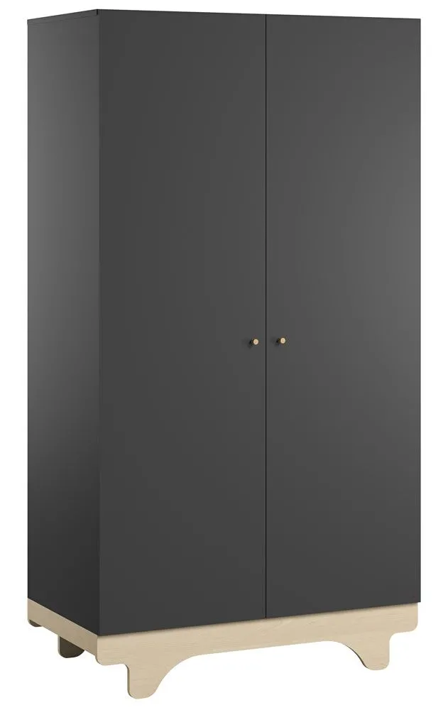 Drehtürenschrank / Kleiderschrank Lillebror 03, Farbe: Grau / Birke - Abmessungen: 185 x 100 x 52 cm (H x B x T)