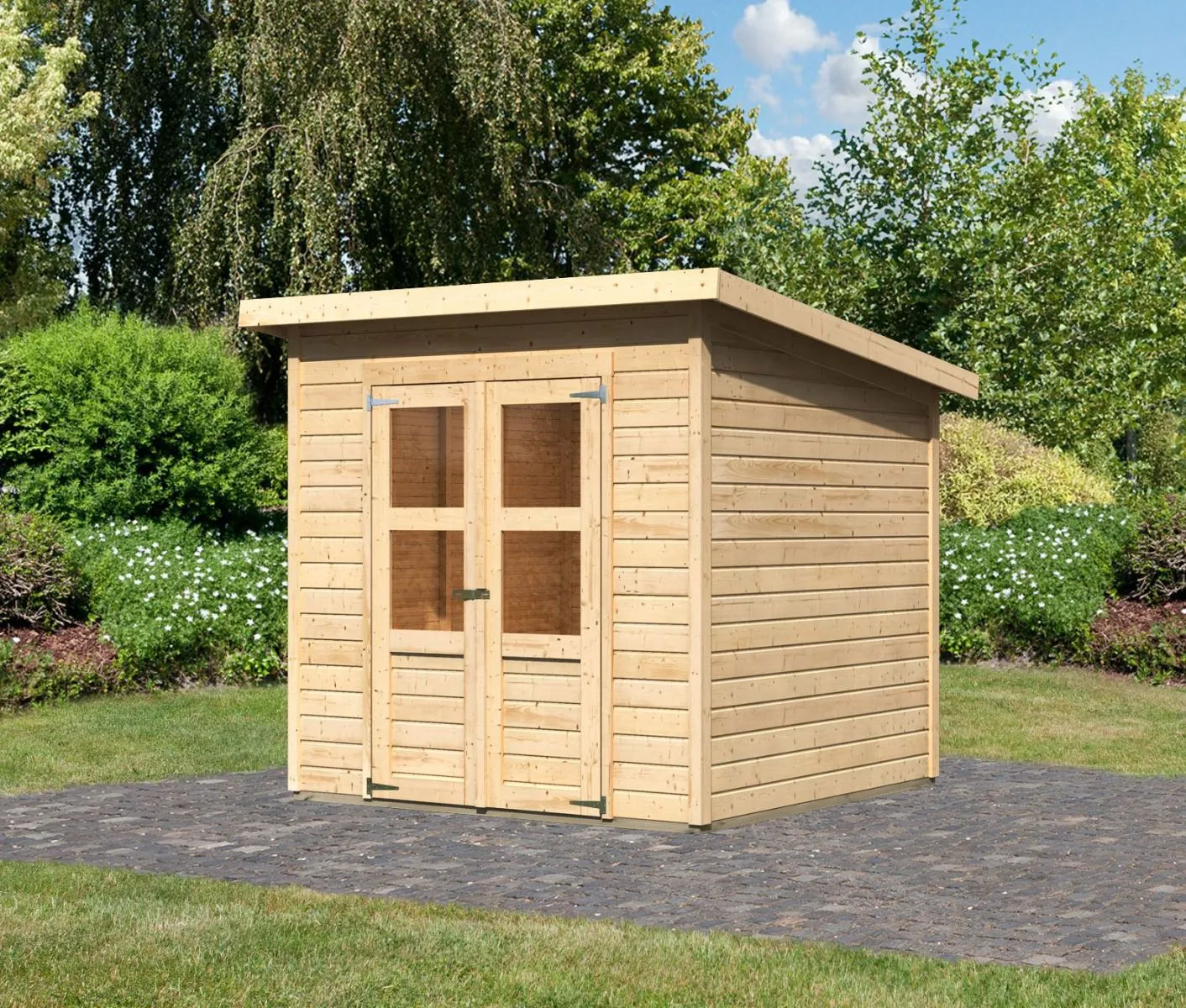 Gartenhaus mit Pultdach, Farbe: Natur, Grundfläche: 4,39 m²