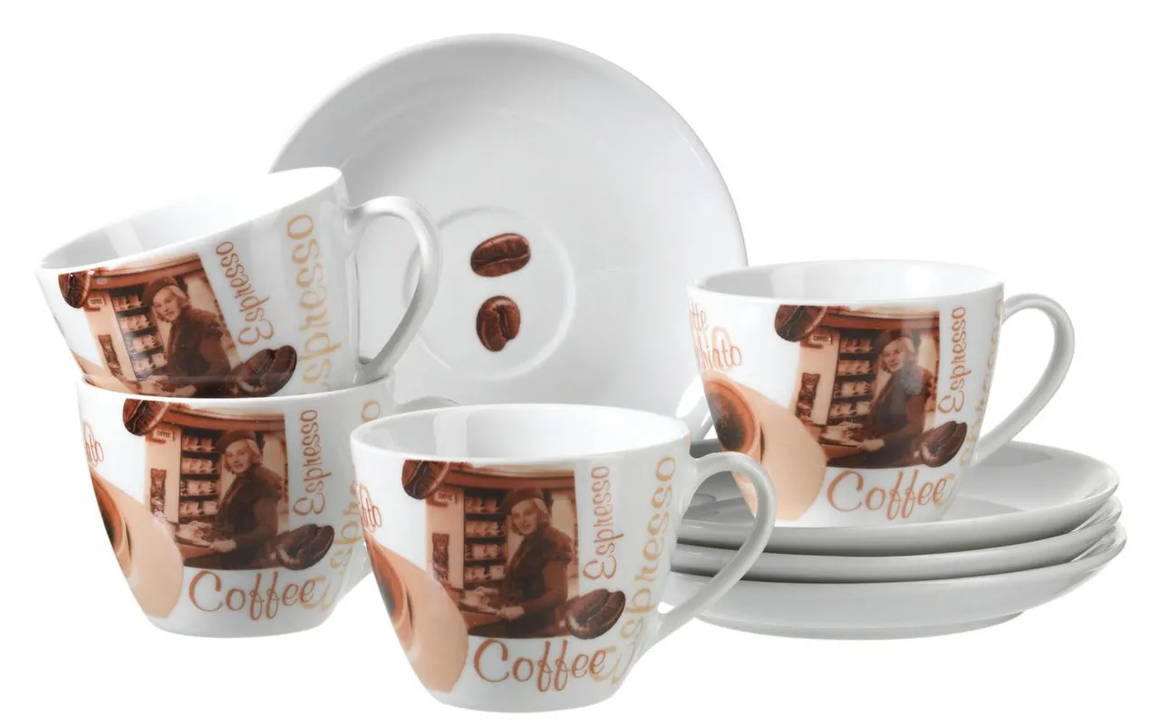 Serie Latte Macchiato, Cappuccinotassen-Set mit Untertasse für 4 Personen