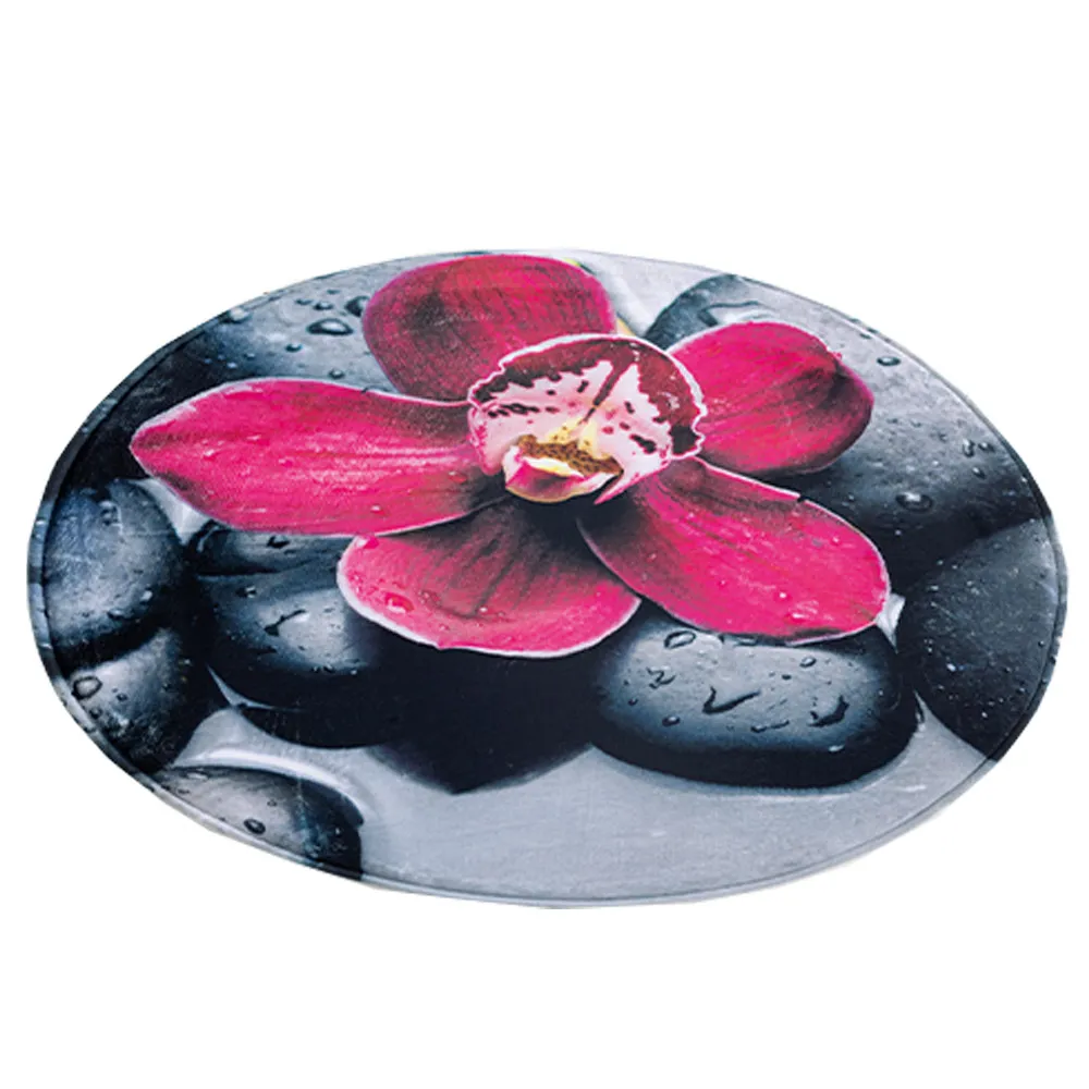 Weichschaum-Badematte, rund Ø ca. 70 cm - himbeerfarbene Orchidee auf Steinen