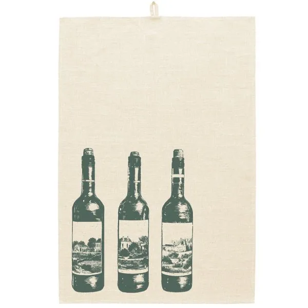 Frohstoff Geschirrtuch Leinen Weinflaschen Rauchgrün