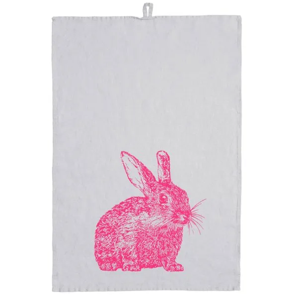Frohstoff Geschirrtuch Wildkaninchen Grau Neonpink