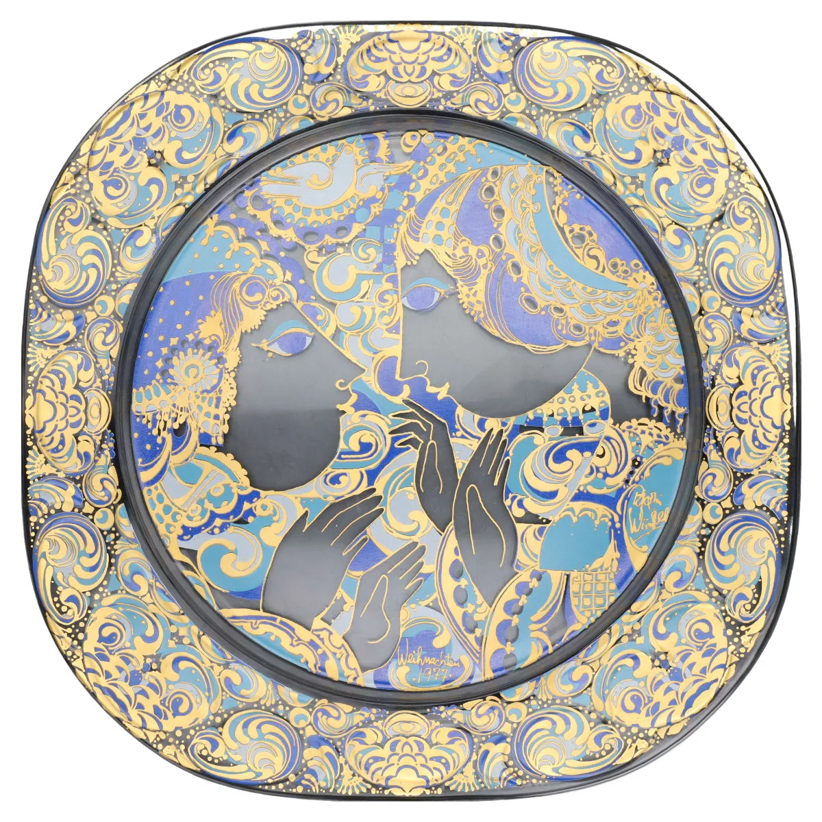 Weihnachtsteller in Glas 1977 2tlg. in OVP - Rosenthal Björn Wiinblad aus Glas