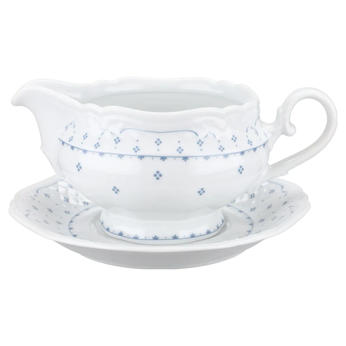 Sauciere mit Teller 2-teilig - Eschenbach La Reine - Form 800 blaue Punkte