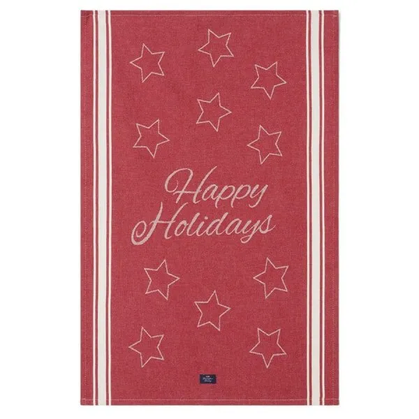 LEXINGTON Geschirrtuch Happy Holidays Rot Weiß (50x70)