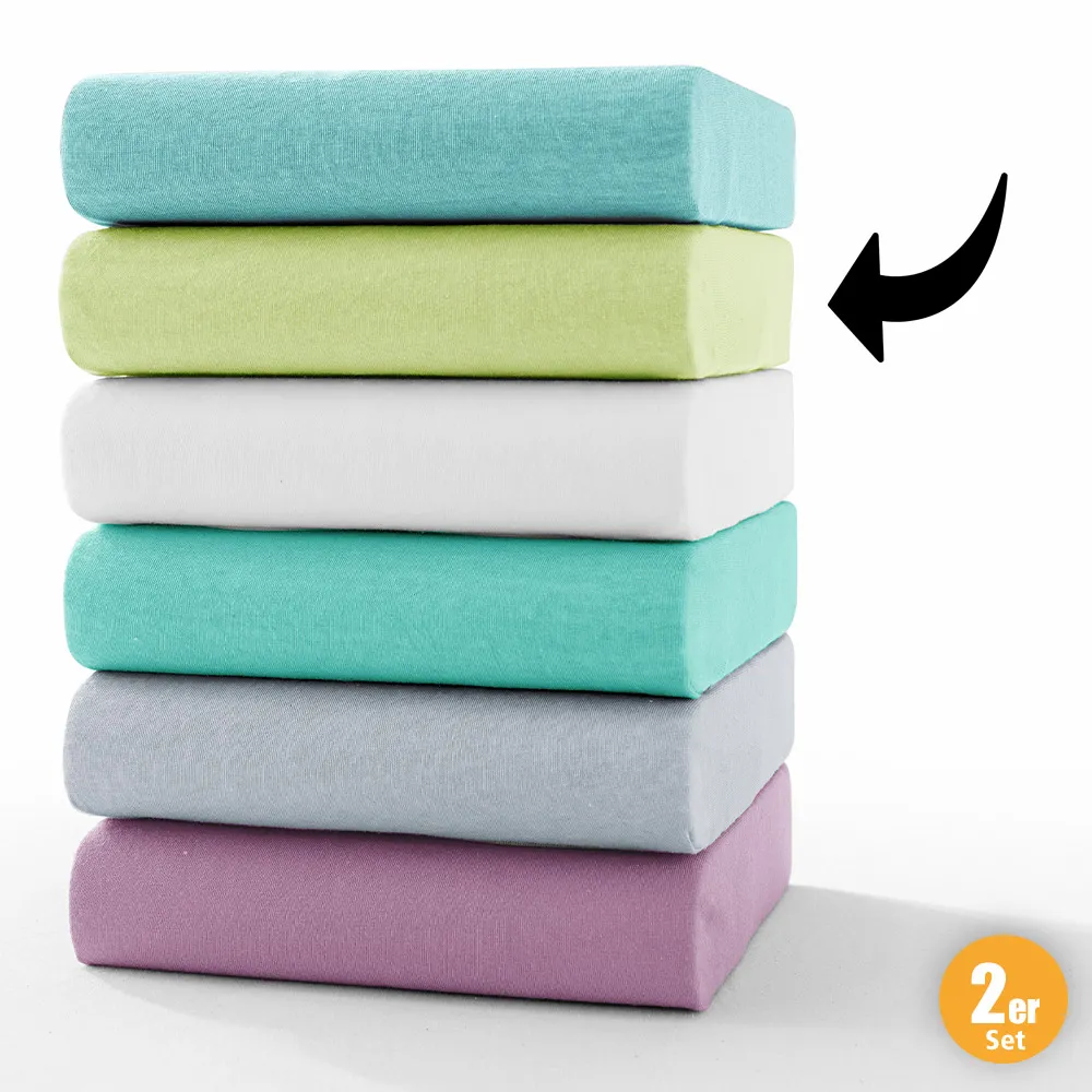 Dreamtex Supersoft-Jersey-Spannbetttuch, je ca. 180 - 200 x 200 cm - Lemon, 2er-Set