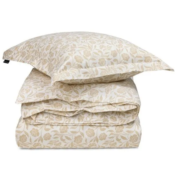 Lexington Bettwäsche Flowers Cotton Sateen Weiß Beige (135x200cm) (2-teilig)