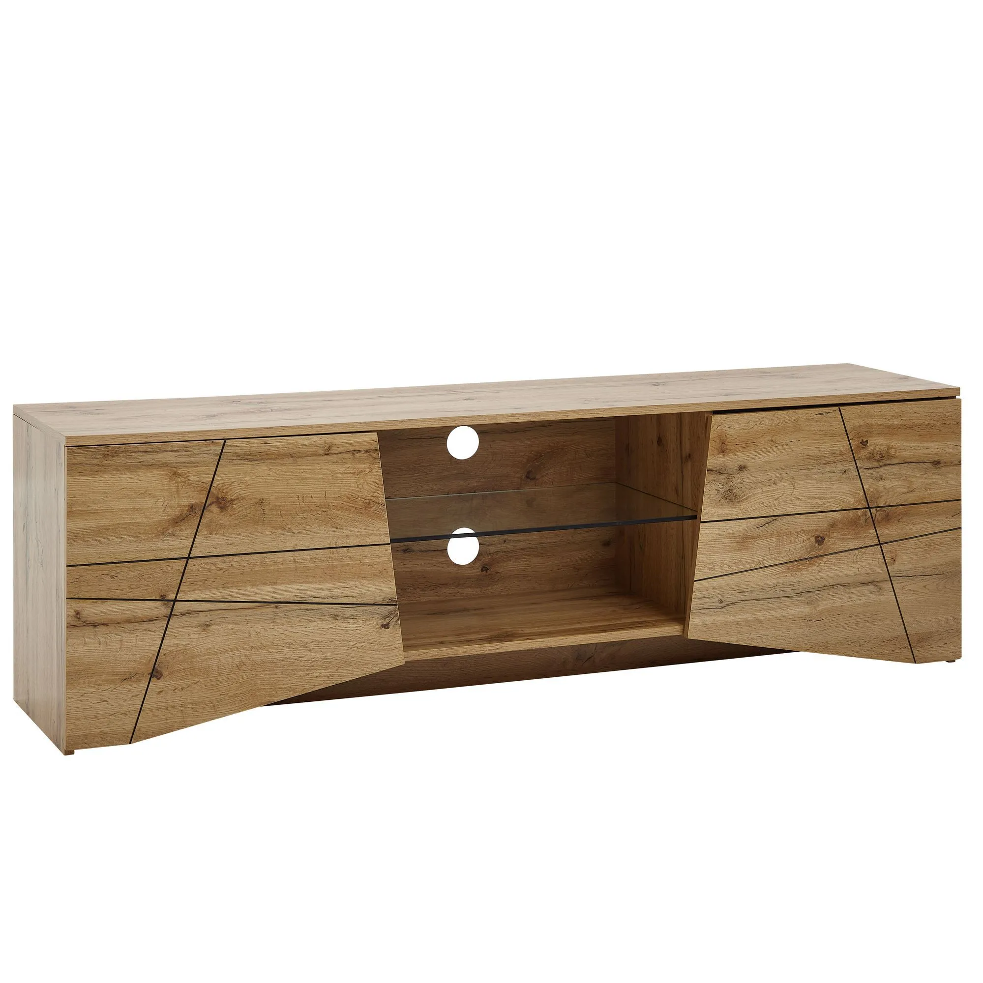 TV-Unterschrank / Lowboard, Farbe: Eiche - Abmessungen: 55 x 160 x 40 cm (H x B x T); TV-Unterschrank / Lowboard, Farbe: Eiche, teilmassiv - Abmessungen: 55 x 160 x 40 cm (H x B x T)