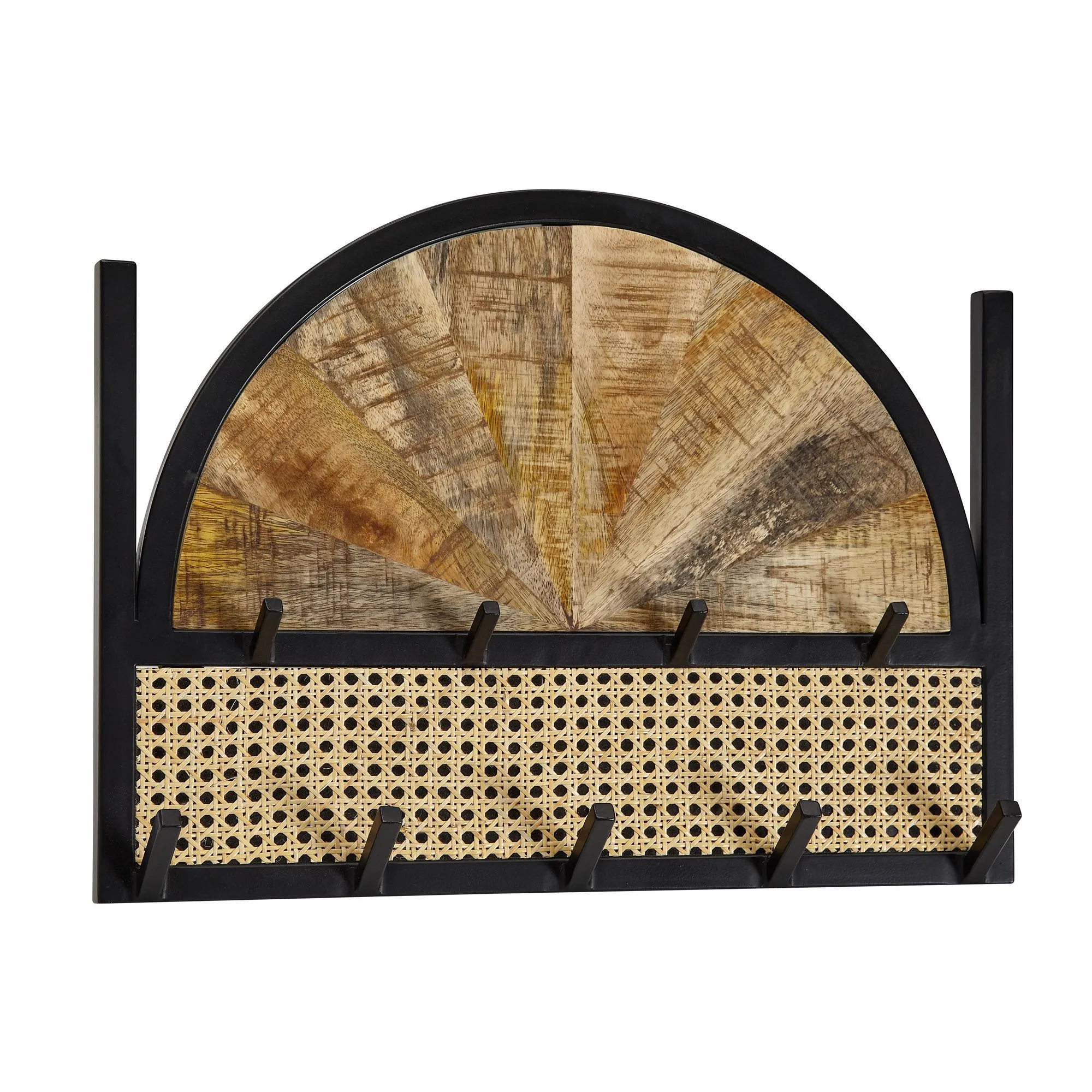 Wandgarderobe aus Mango Massivholz, Farbe: Mango / Schwarz, teilmassiv - Abmessungen: 40 x 53 x 7,5 cm (H x B x T)