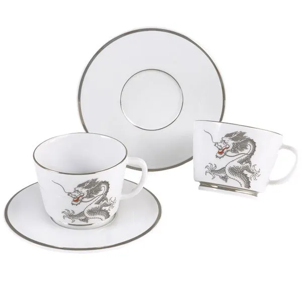 Meissen Espresstasse mit Untertasse Vitruv Glücksdrache Platinum (4-teilig)