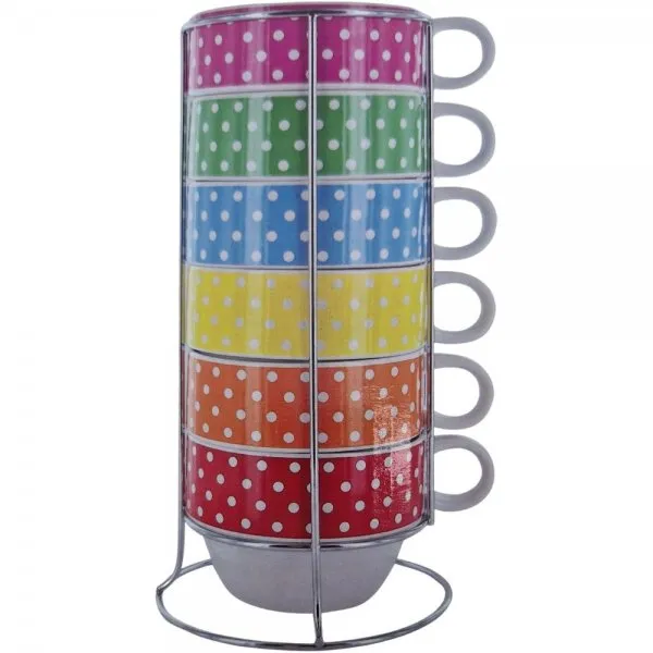 Present Time Kaffetassen mit Gestell Cafe Latte Mini Dots (7-teilig)