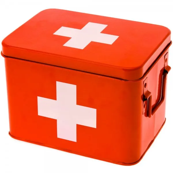Present Time Medikamentenbox Metal Red with white Cross (21,5x15,5x16cm)