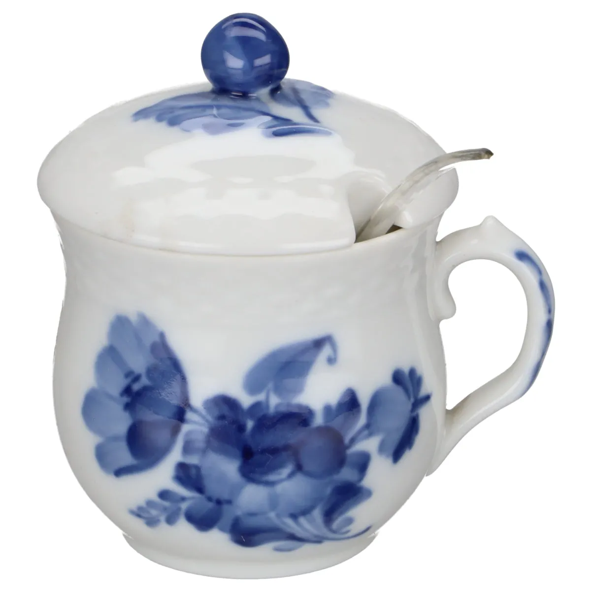 Senftopf mit Deckel H 8,5 cm Modell 8205 - Royal Copenhagen Blaue Blume glatt I. Wahl