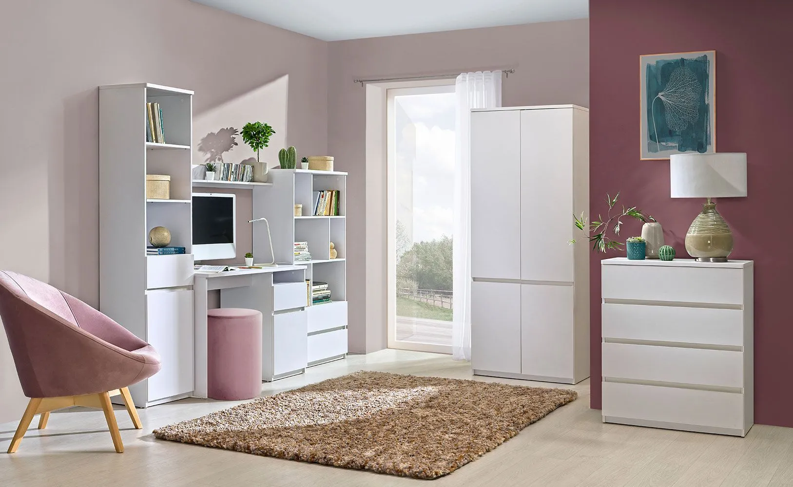 Jugendzimmer Kinderzimmer Komplett - Set E Alard, 6-teilig, Weiß, mit Schreibtisch und vielen praktischen Aufbewahrungsmöglichkeiten