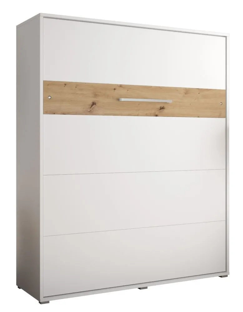 Schrankbett Namsan 04 vertikal, Farbe: Weiß matt / Eiche Artisan - Liegefläche: 160 x 200 cm (B x L)