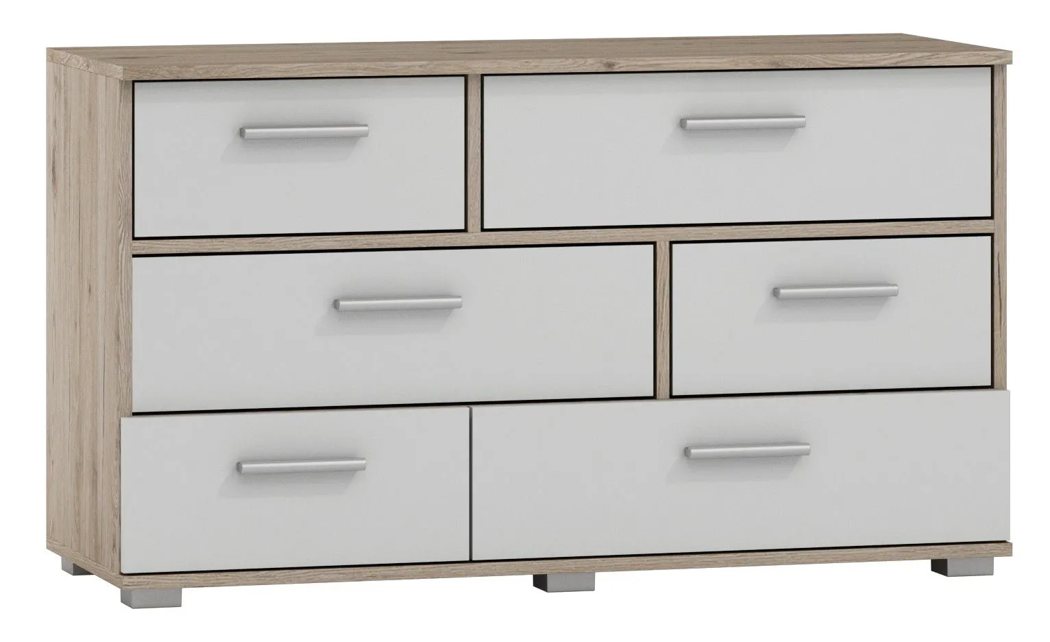 Kommode Kavieng 17, Farbe: Eiche / Weiß - Abmessungen: 64 x 110 x 40 cm (H x B x T)