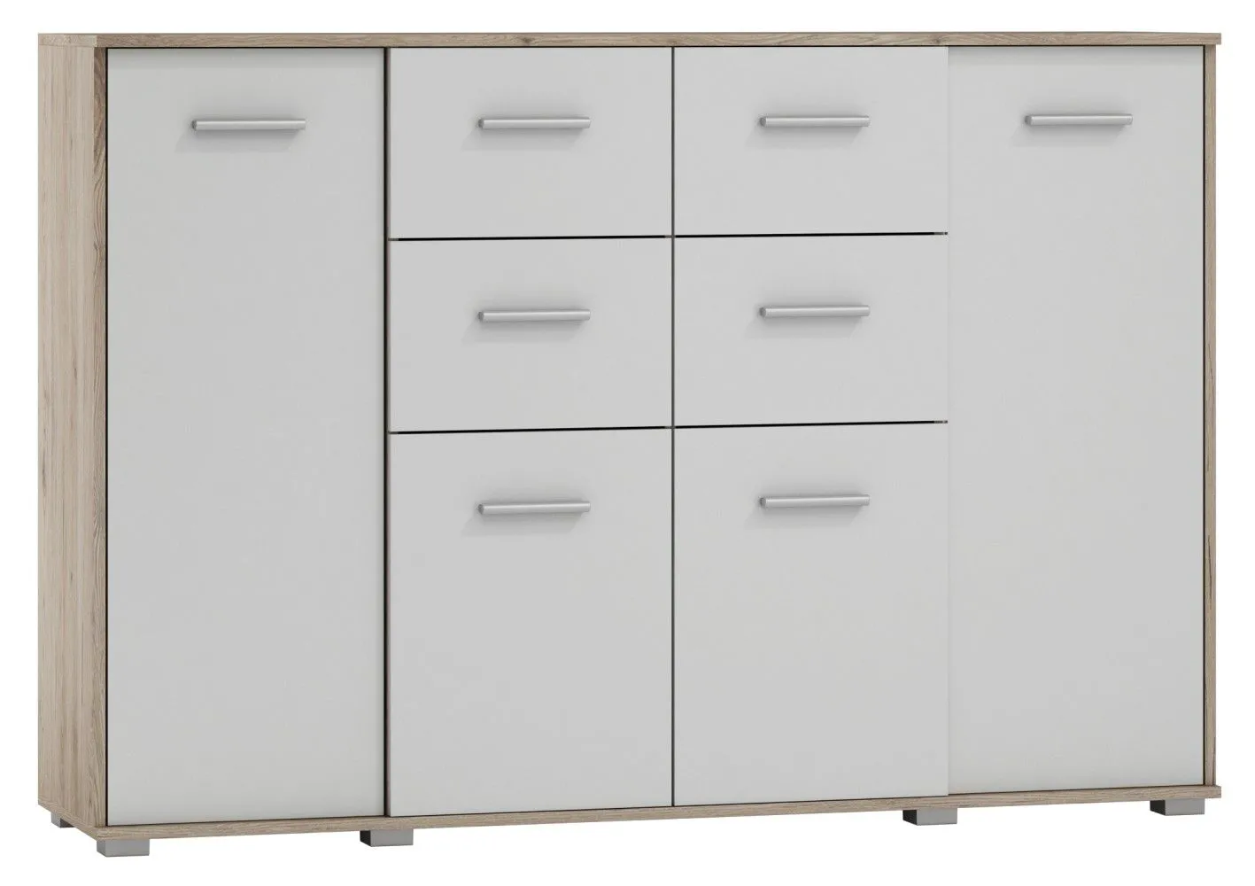 Kommode Kavieng 08, Farbe: Eiche / Weiß - Abmessungen: 110 x 160 x 40 cm (H x B x T)