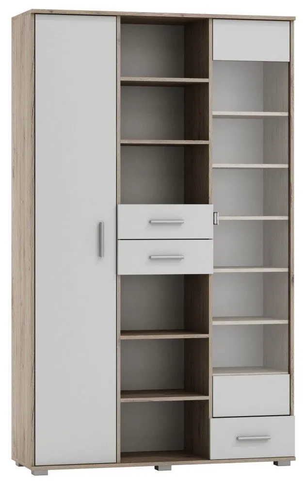 Vitrine Kavieng 22, Farbe: Eiche / Weiß - Abmessungen: 200 x 120 x 40 cm (H x B x T)