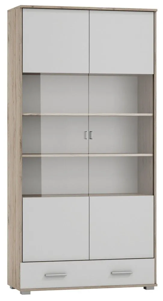 Vitrine Kavieng 07, Farbe: Eiche / Weiß - Abmessungen: 200 x 100 x 40 cm (H x B x T)