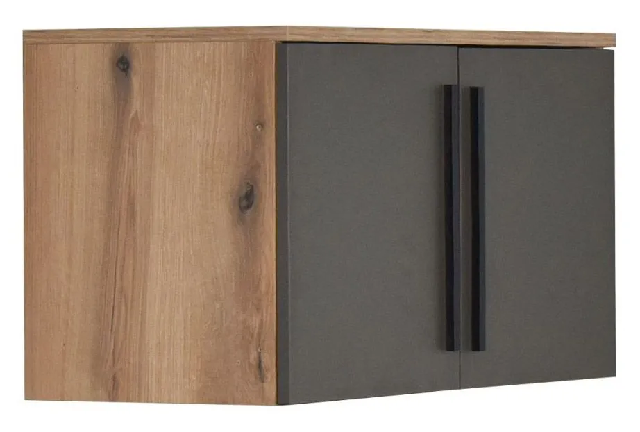 Aufsatz für Drehtürenschrank/ Kleiderschrank Burgos 01, Farbe: Eiche / Grau - 45 x 80 x 38 cm (H x B x T)