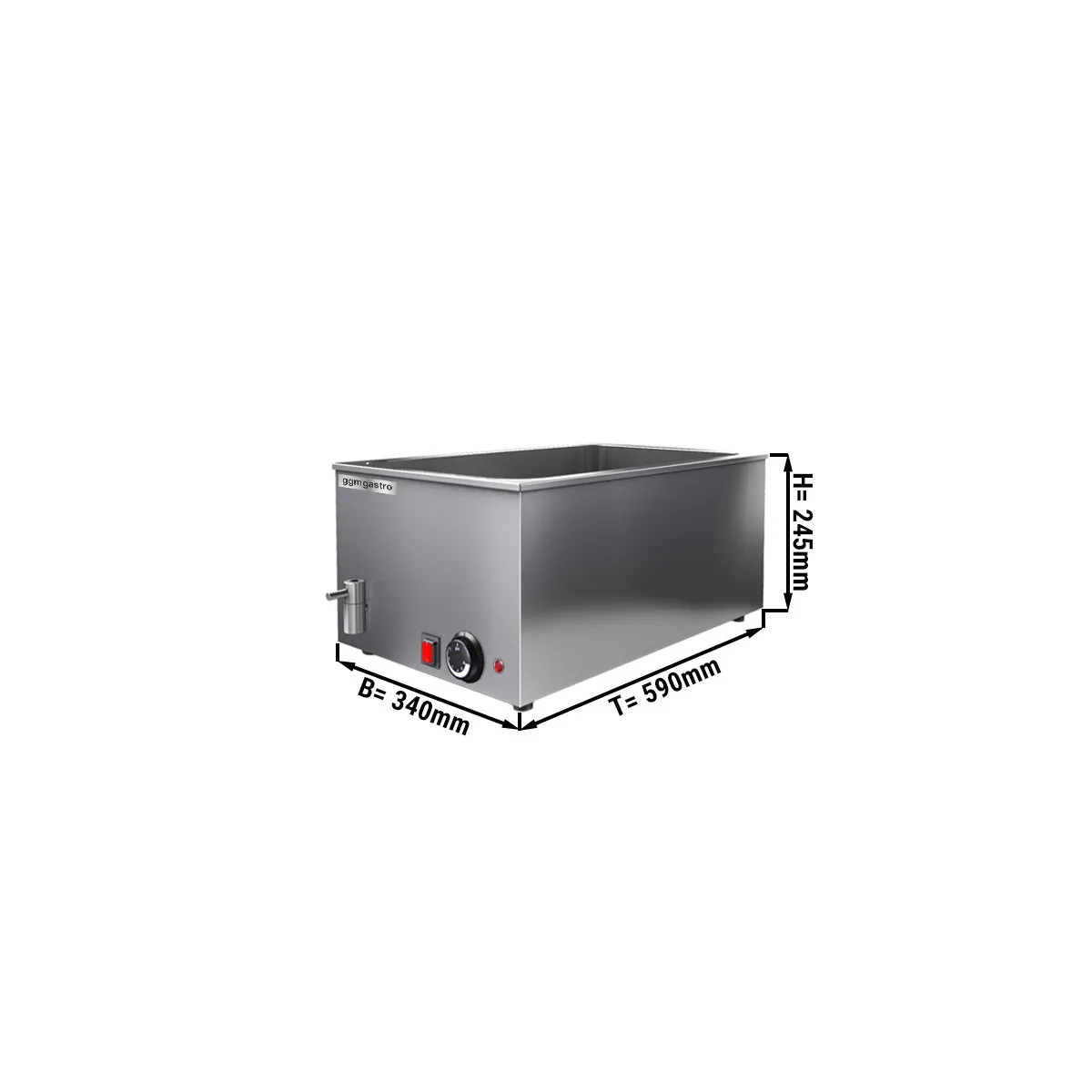 Elektro Bain-Marie - 1,2 kW - für GN 1/1 mit 150mm Höhe - mit Ablasshahn