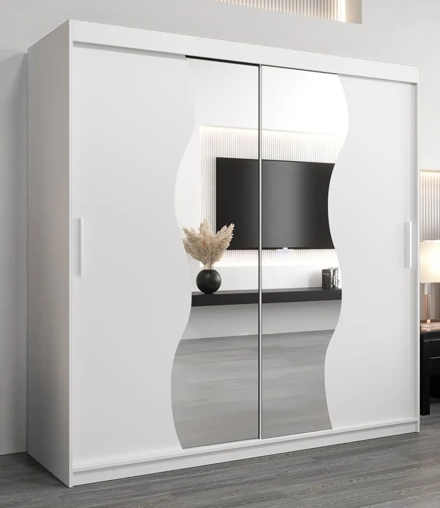 Schiebetürenschrank / Kleiderschrank Robinyera 05 mit Spiegel, Farbe: Weiß matt - Abmessungen: 200 x 200 x 62 cm ( H x B x T)